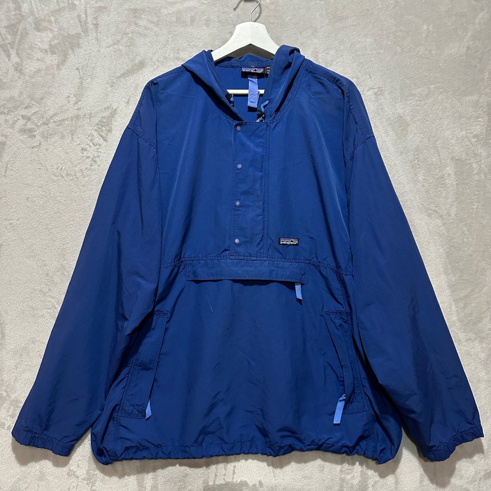 Patagonia Vintage Men XL Blue Cotton Nylon Anorak Pullover Hooded Jacket Korea